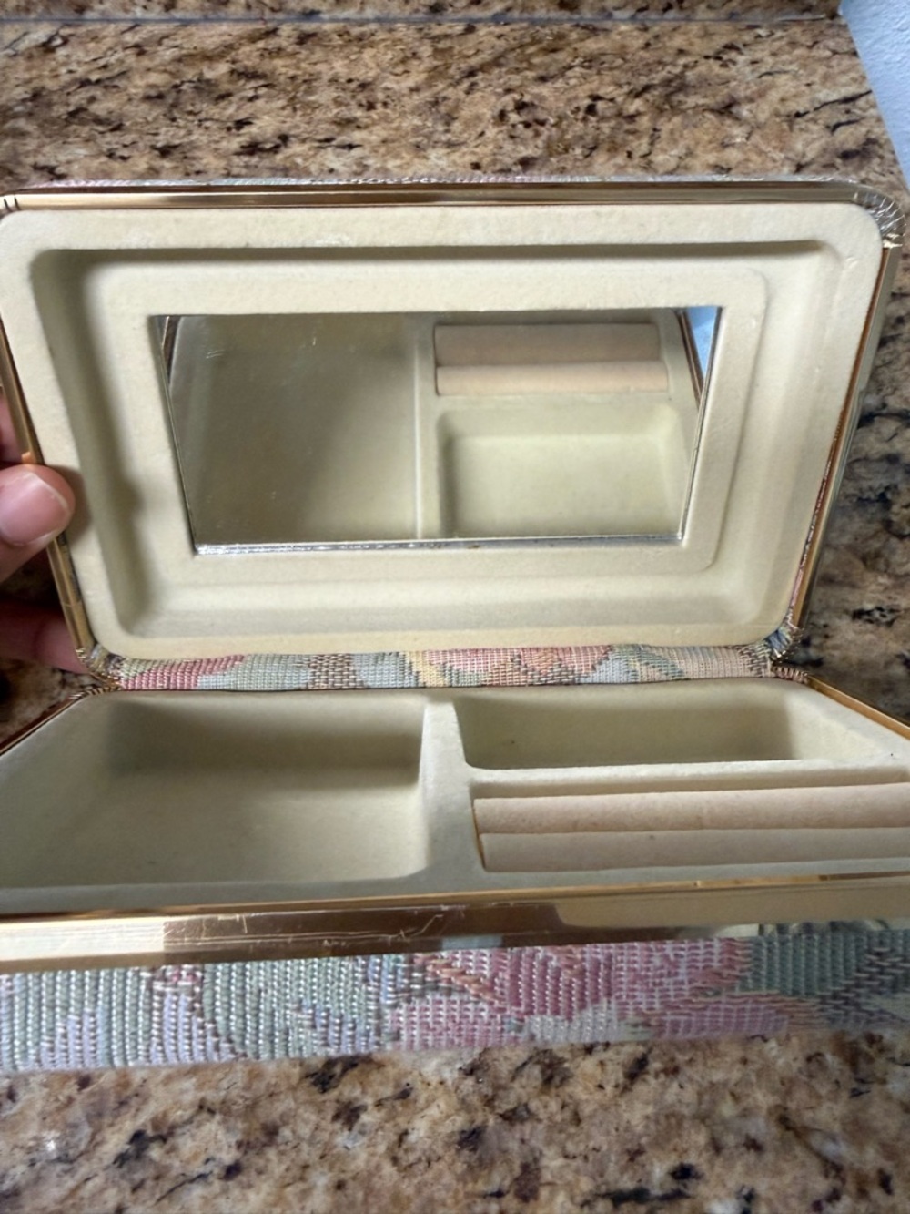 Floral Tapestry Jewelry Box with Mirror - Cream Interior